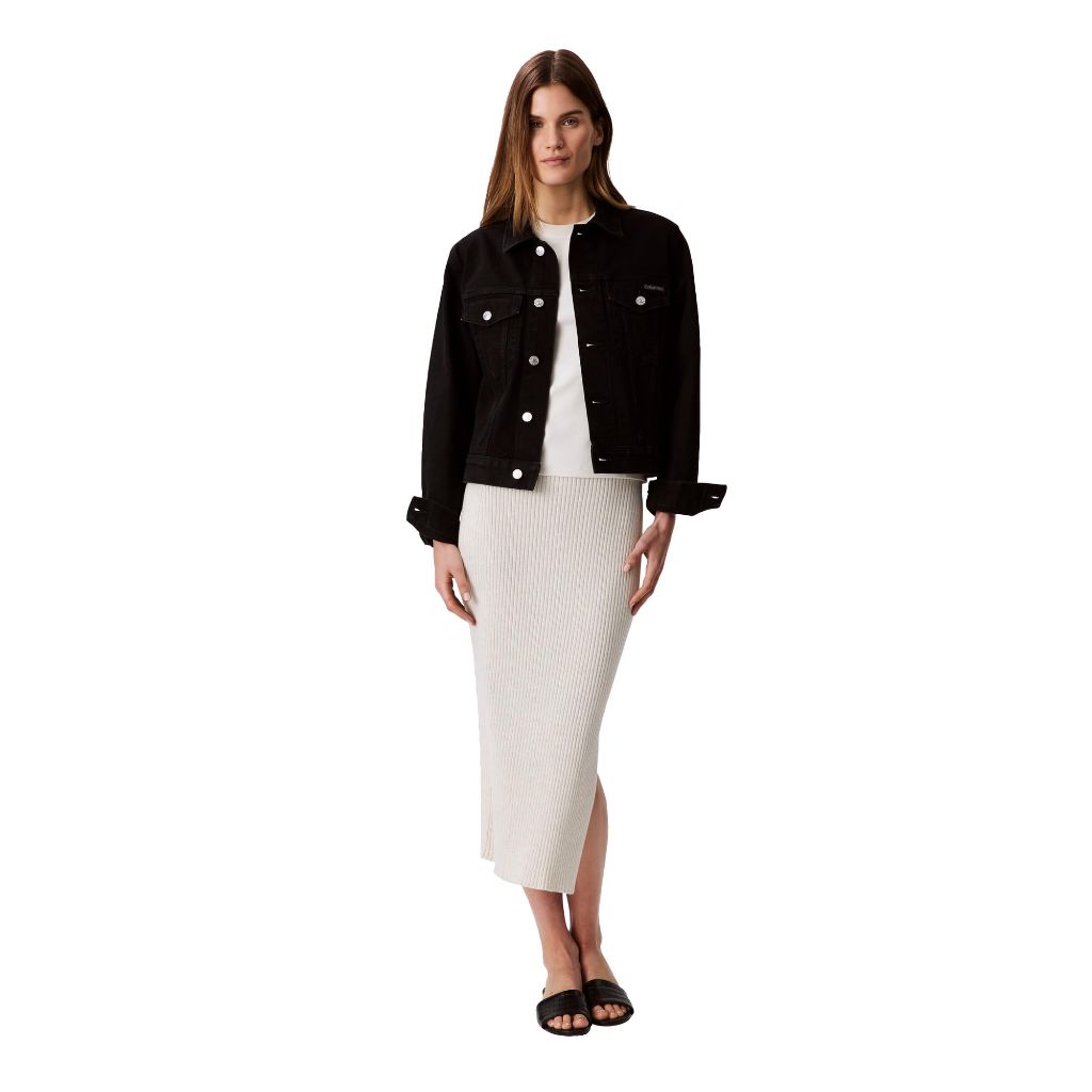 Calvin Klein Women's Cotton Rib Midi Skirt Light Grey, Medium