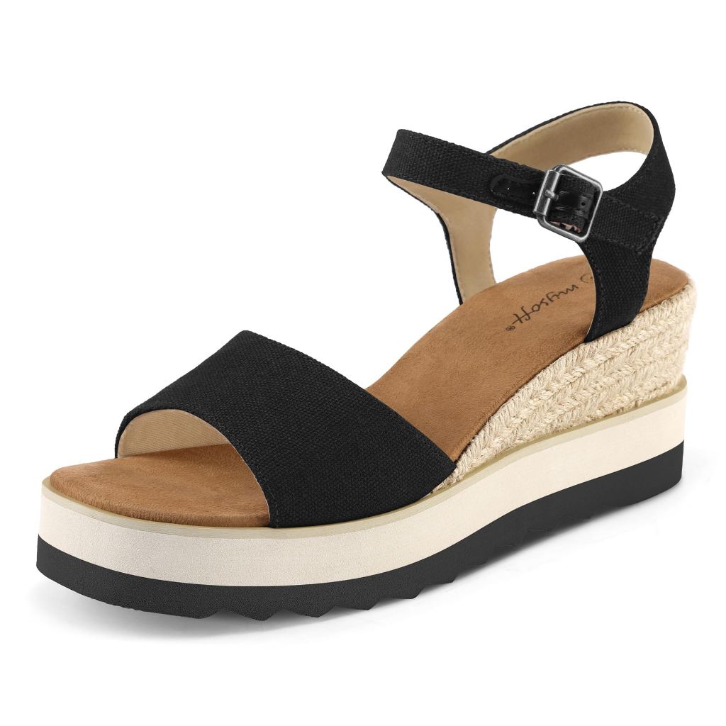 Mysoft Womens Espadrille Wedge Sandals EVA Sole Platform Sandal Open Toe Ankle Strap Buckle Shoes