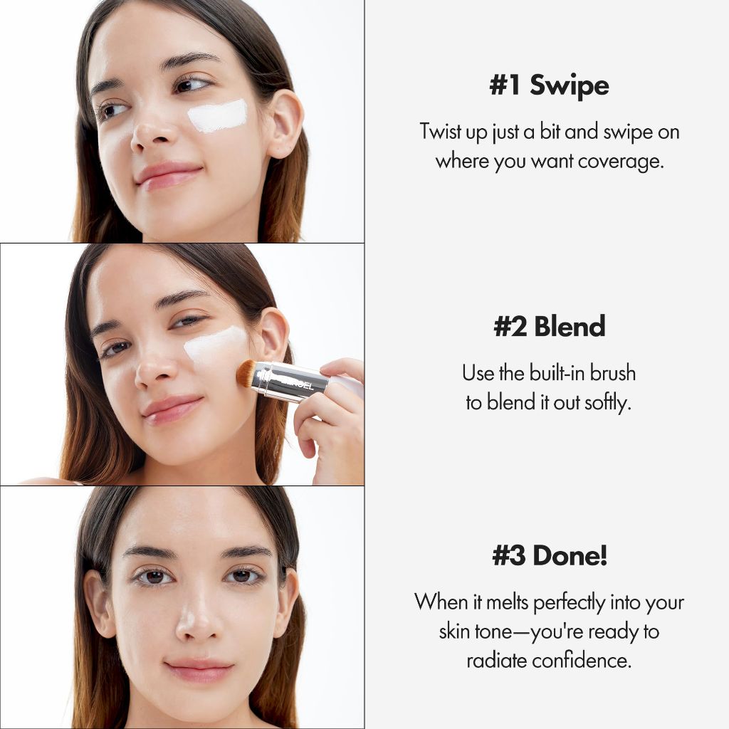 ELROEL BLANC Cover Cream Stick V - Korean Color-Changing Foundation with Detachable Brush (201 Light, 0.45 oz)