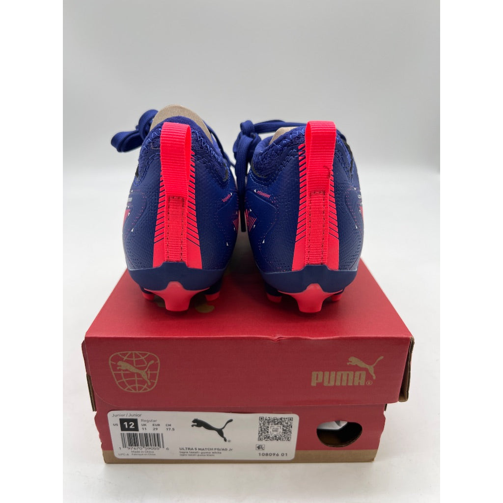 PUMA Kids Ultra Match Firm Ground/All Ground Soccer Cleats, Size 12 Little Kid, Lapis Lazuli/PUMA White/Sunset Glow