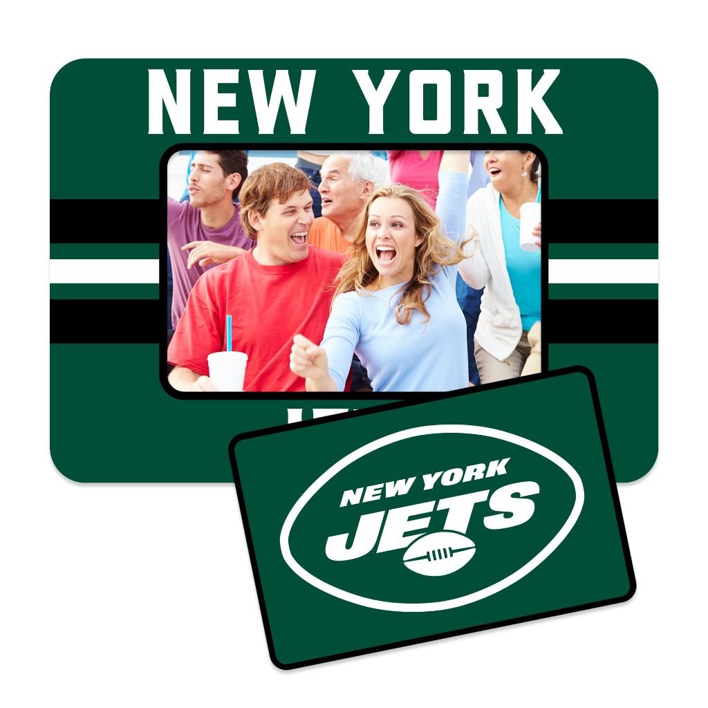 Rico Industries NFL Football New York Jets Stripes Magnetic Picture Frame (5"x6.75") & Magnet Combo Set - Home Décor - Regrigerator, Office, Kitchen