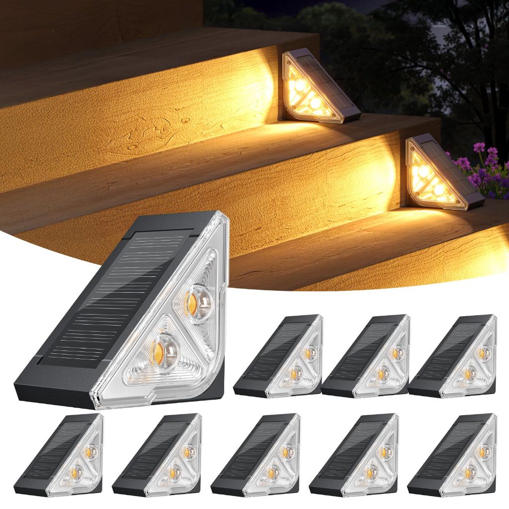 Ahaorigin Solar Step Lights for Outside, 8 Pack Bright LED Spot Lens Triangle Solar Stair