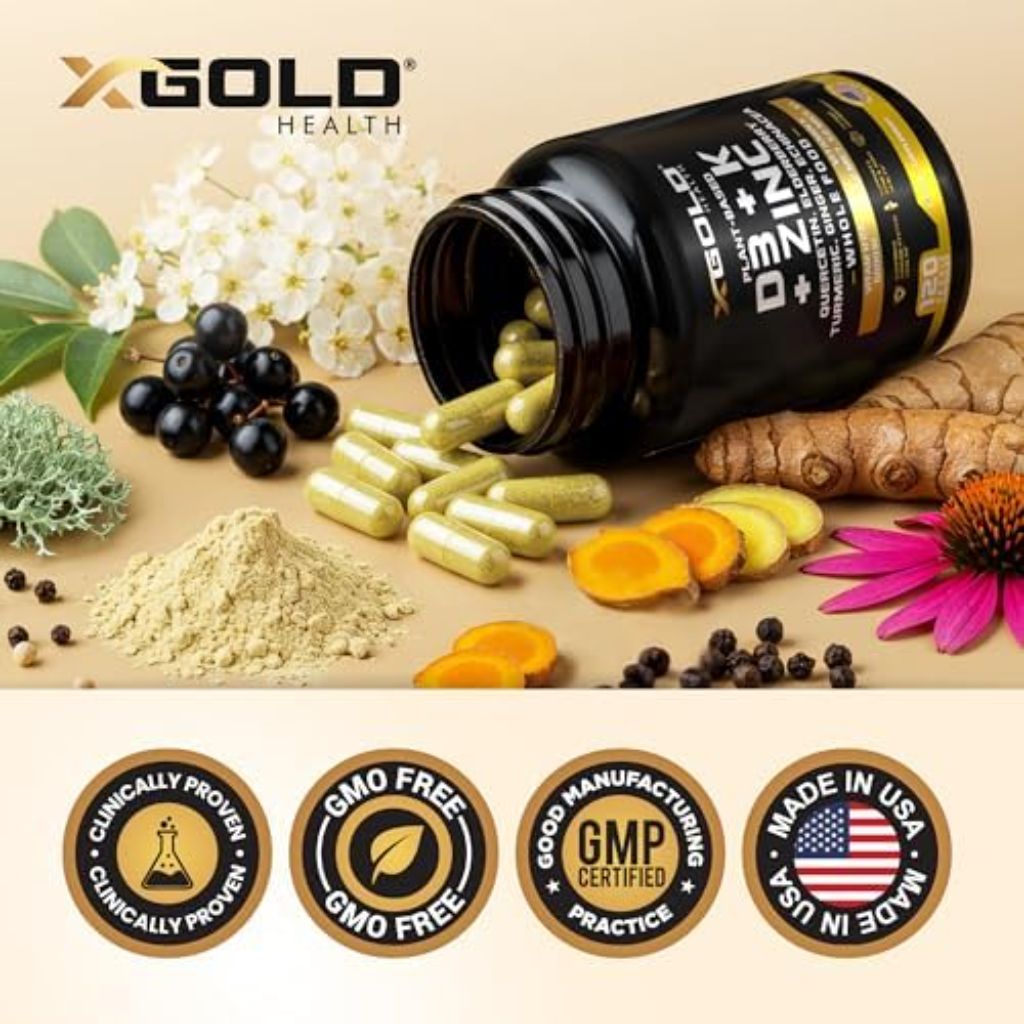 X Gold Health Plant-Based D3 + K + Zinc Vitamins - 120 Capsules