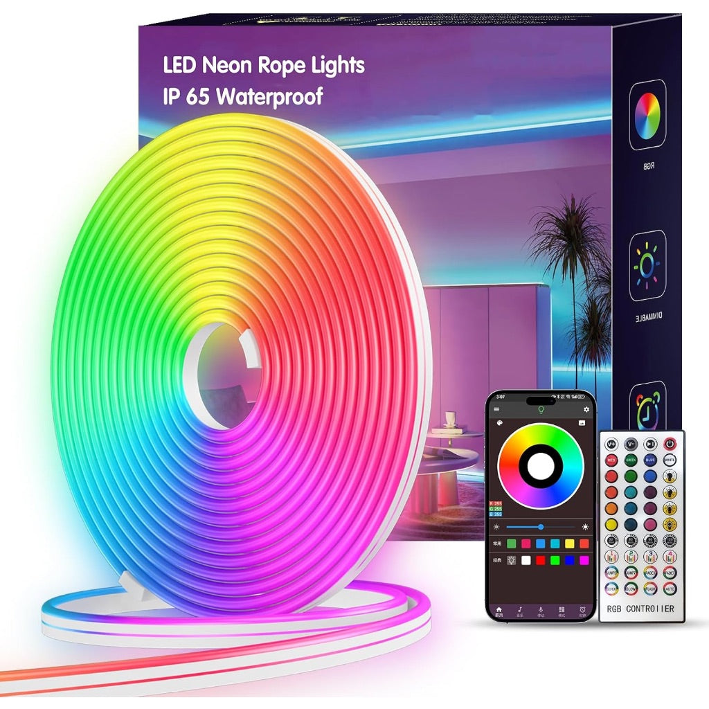32.8ft LED Color Changing Rope Lights for Bedroom w/Music Sync, Remote & App Control, IP67 Waterproof