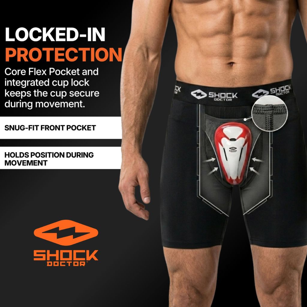 Shock Doctor Compression Shorts with Protective Bio-Flex Cup, Black, Adult, X-Large