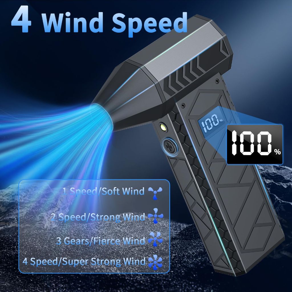 Electric Air Duster with LCD Screen & Flashlight, 180000RPM Compressed Air Duster Turbo Fan-Black