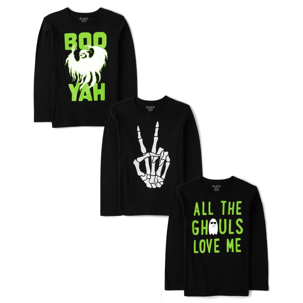The Children's Place Graphic T-Shirts Boo Yah/Skeleton Peace/Ghoul 3pk - size Small