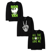 The Children's Place Graphic T-Shirts Boo Yah/Skeleton Peace/Ghoul 3pk - size Small