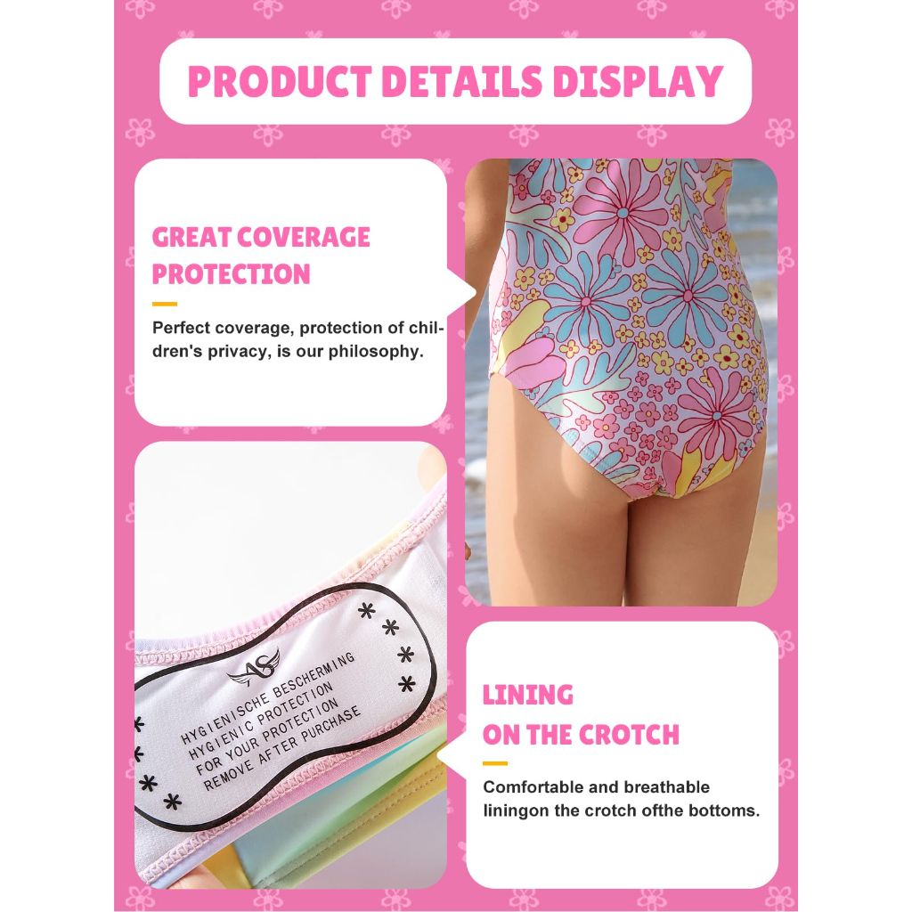 Angel season Girls One Piece Swimsuits, Pink Daisy Floral - Size 2T