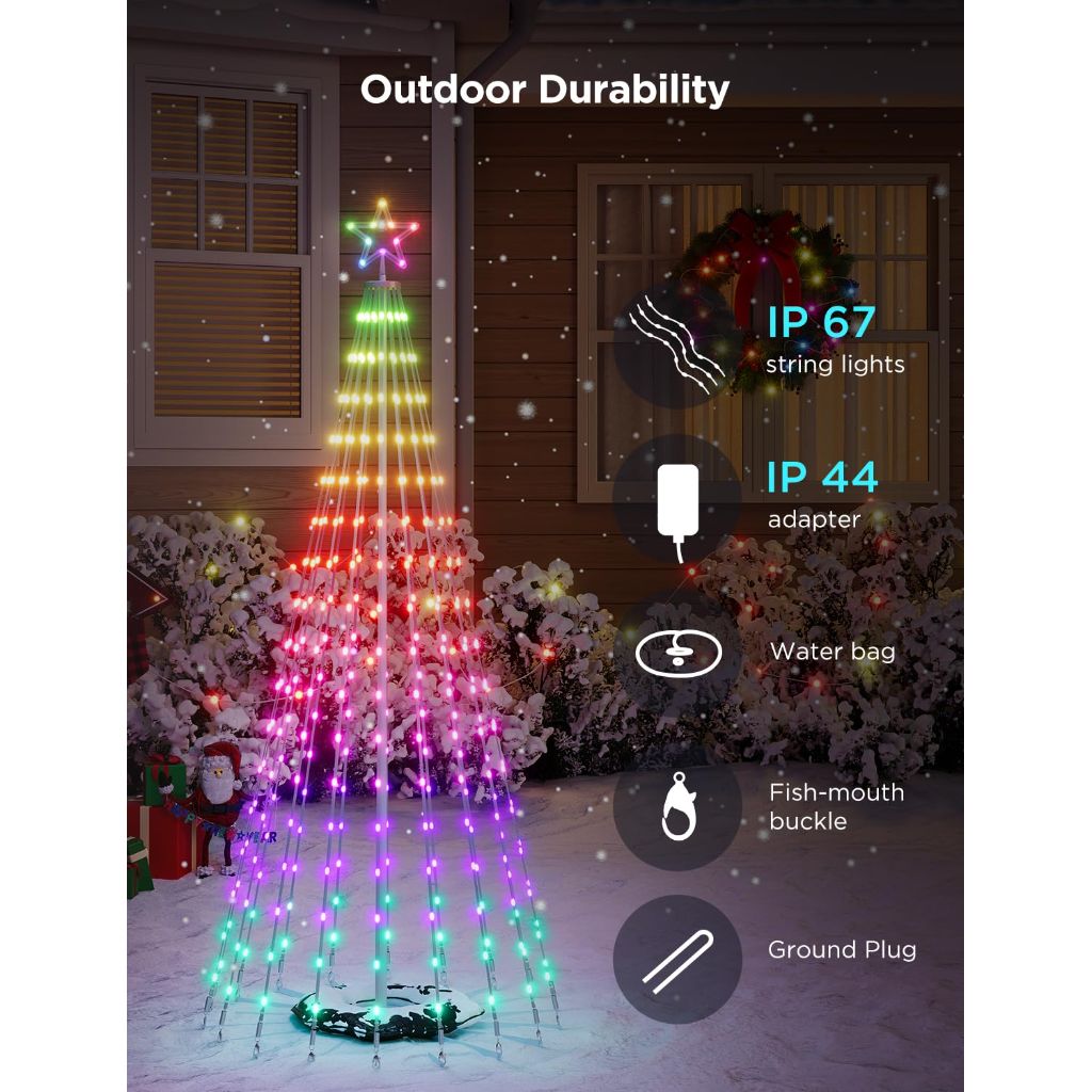 Govee Christmas Cone Tree Lights, 6ft 316 LEDs RGBIC Christmas Tree Lights with Smart App Control, IP67 , White Stand