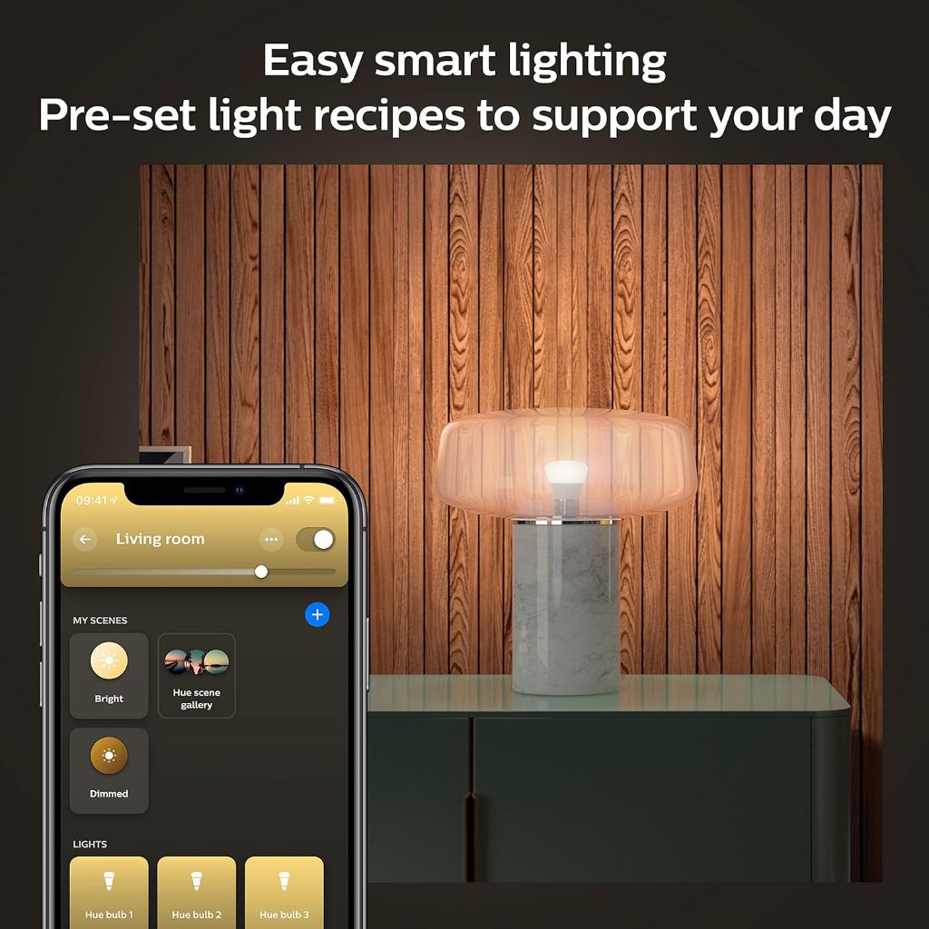 Philips Hue Starter Kit E26 w/Bridge, Smart Button, (3) 75W A19 LED Bulb, 1100LM