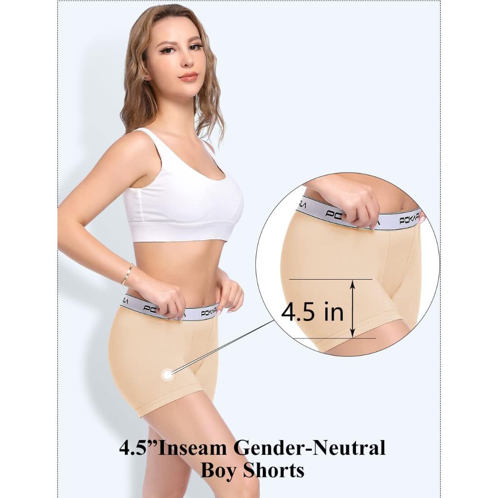 POKARLA 4.5" Inseam Womens Cotton Boxer Briefs Underwear Boy Shorts Panties 4 Pack(Regular & Plus Size)