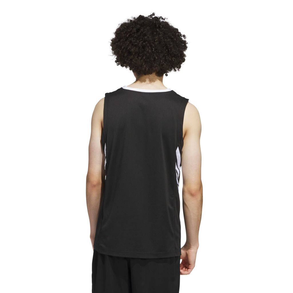 adidas Men's 3-Stripes Basketball Tank Top - Black/White, Large Tall