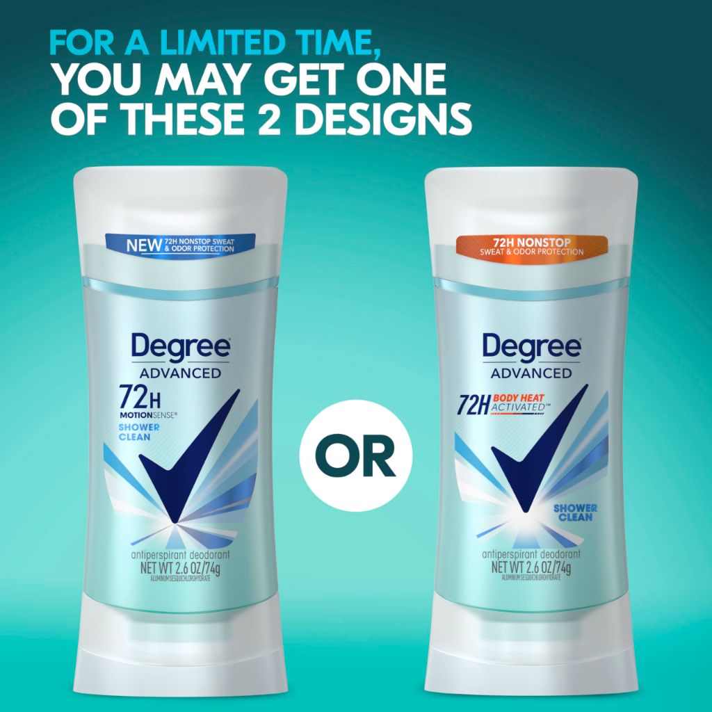 Degree Advanced Protection Antiperspirant Deodorant Shower Clean for 72-Hour Sweat & Odor Control 2.6 oz