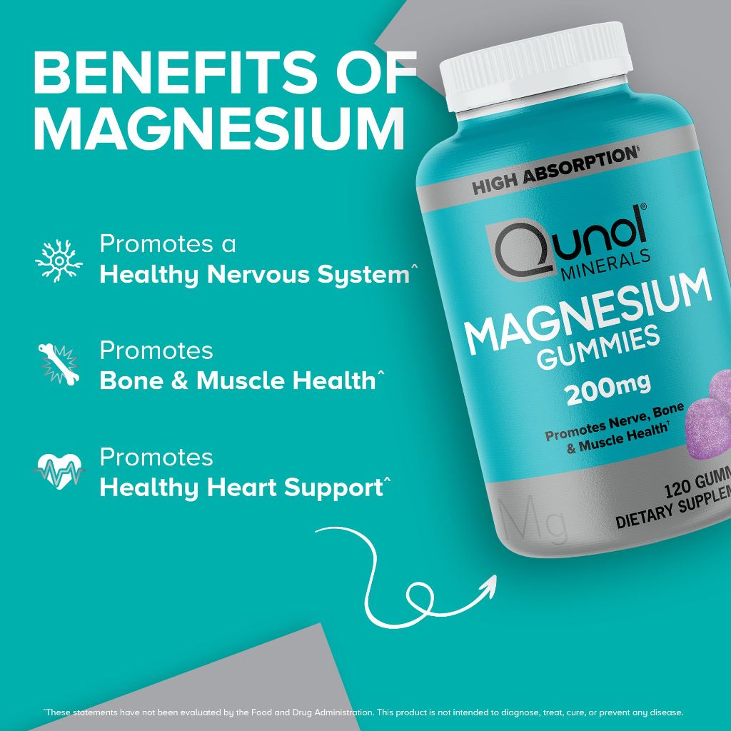 Qunol Magnesium Gummies for Adults, 200mg Elemental Magnesium (from 1,750mg Magnesium Citrate) 120 Count