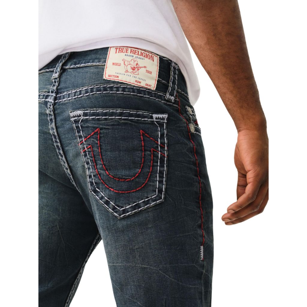 True Religion Men's Rocco Jeans - Super T Stitch, No Flap Pockets, 1/2"- Albarn Medium Wash - 32
