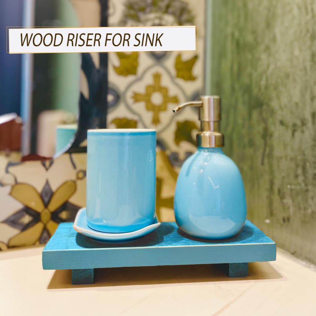HNQCPCVU Wood Riser, Pedestal Stand, Charming Risers for Decor (8.58 x 3.54 x 1.38 in - Blue)