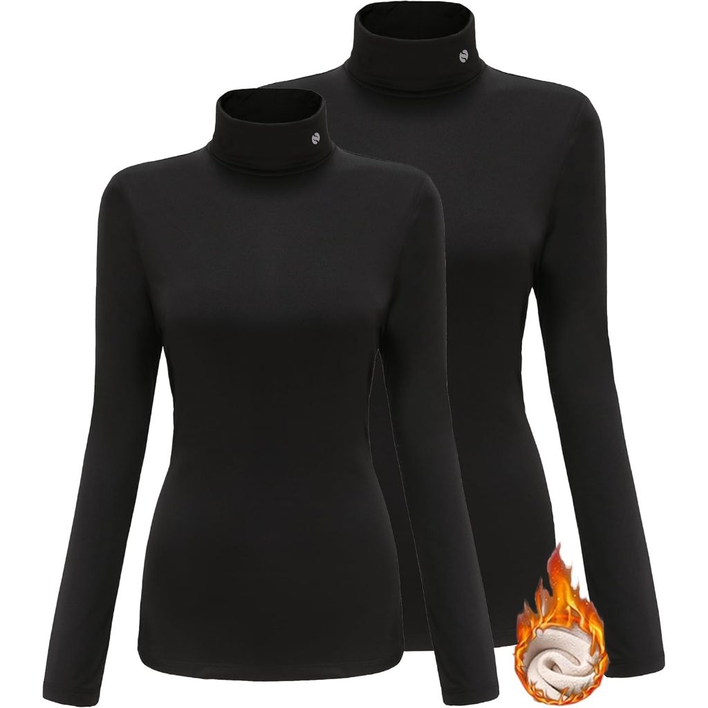 SSLR-Thermal-Shirts for-Women-Turtleneck, Black, X-Large, 2 Pack