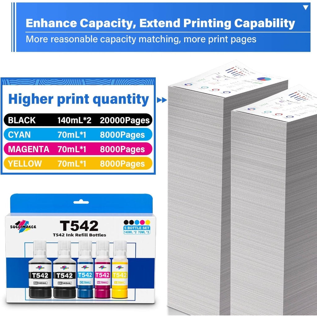 Generic T542 Ink Refill Bottles for Epson Ecotank ET-5850 ET-5150 ET-5800 ET-5170 ET-5880 ET-5180 ET-16600 ET-16650 ST-C5000 Printers