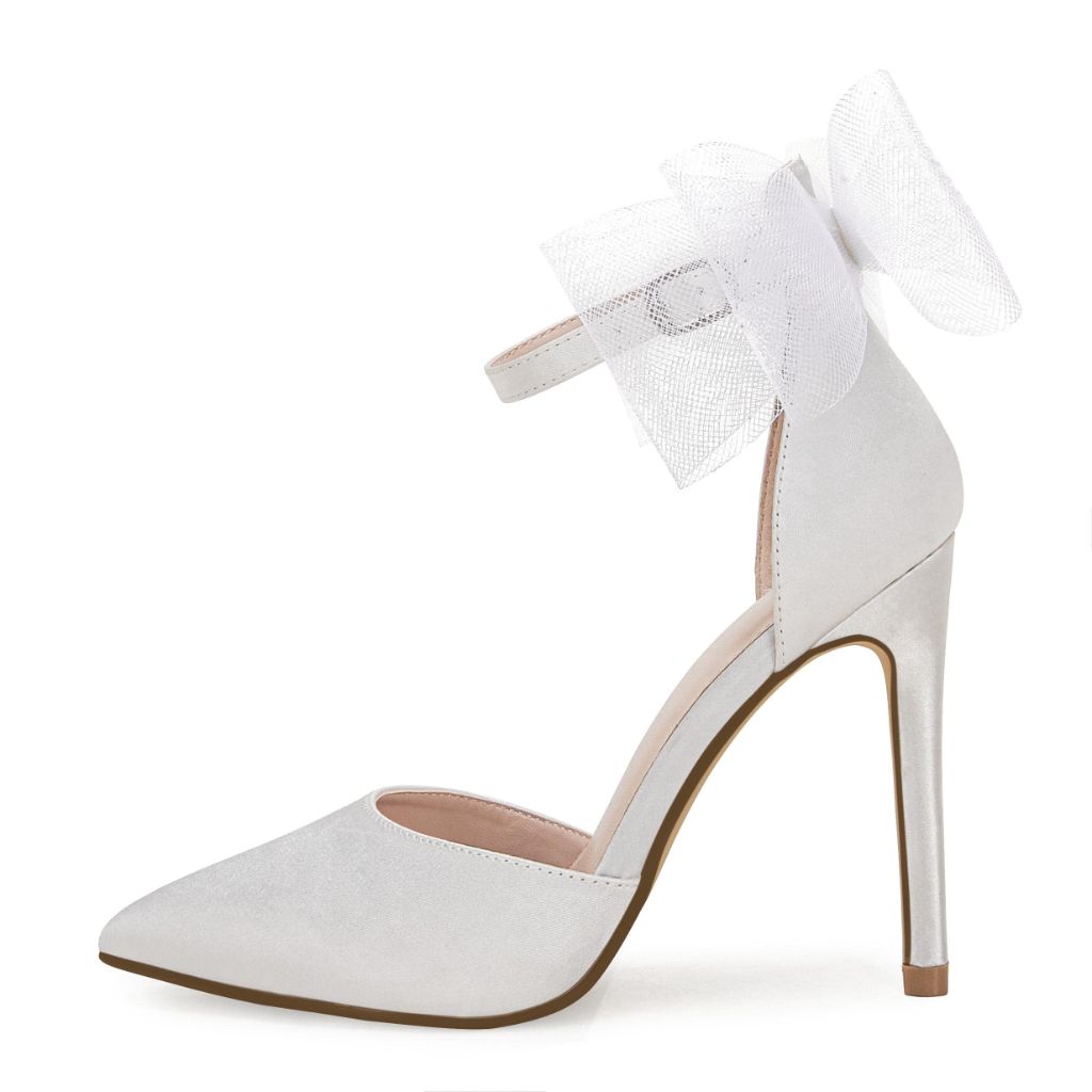 SZ 8 Coutgo Women's Closed Pointed Toe High Heels with Bow Knot  | Beige