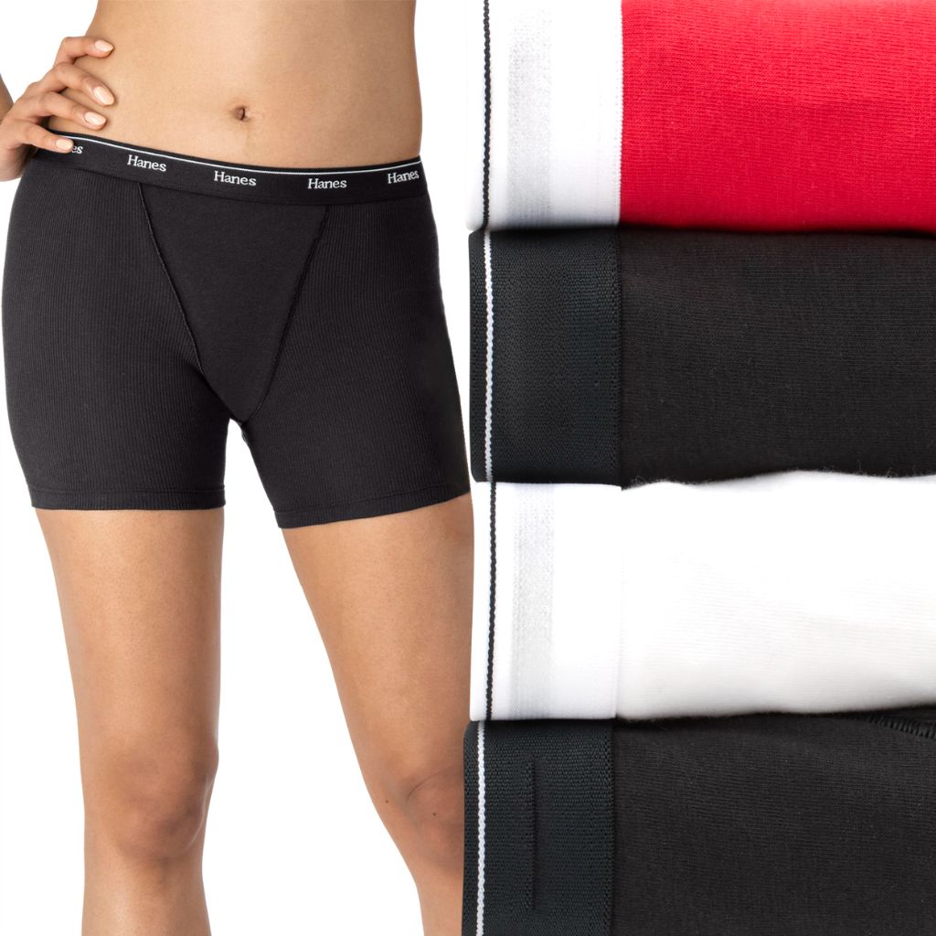 Hanes Women's Originals Mid-Thigh Boxer Brief Pack, Assorted, 4-Pack, Small