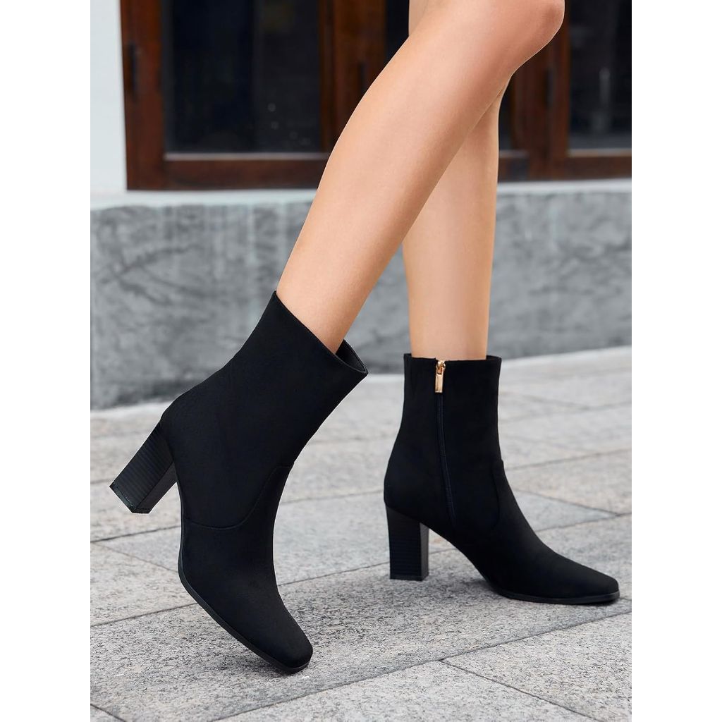 SZ 11, Coutgo Women's Chunky Block Side Zipper Ankle Boots