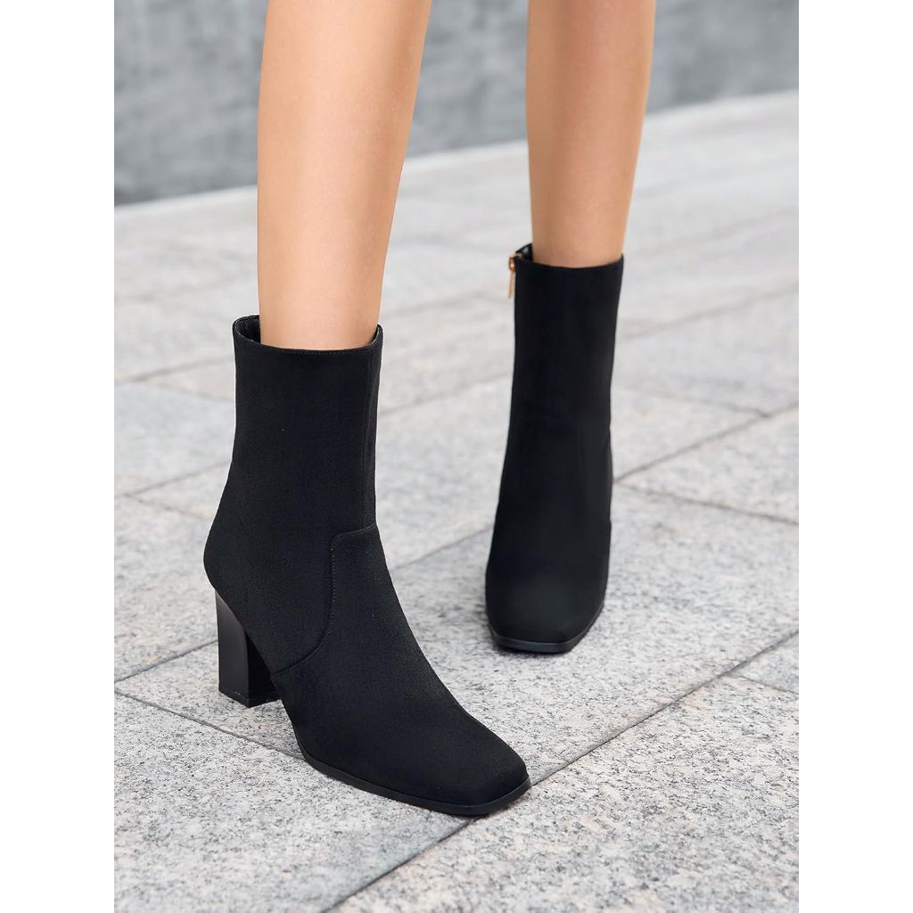 SZ 11, Coutgo Women's Chunky Block Side Zipper Ankle Boots