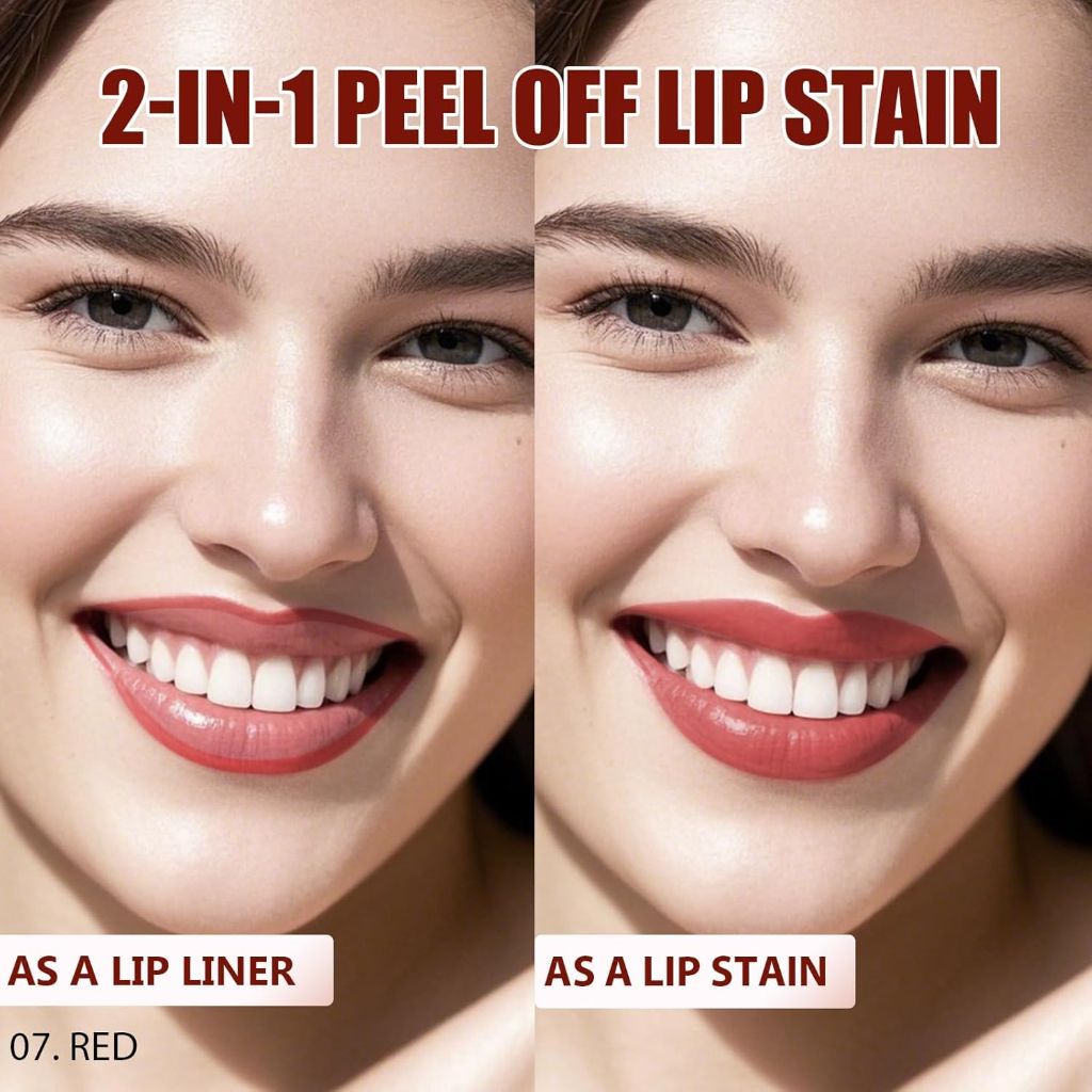 QCMME Lip Liner Stain Peel Off with Tweezer, Long Lasting Matte Lip Tattoo | #07