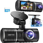 SUVCON 3 Channel Dash Cam, 1080P Front and Inside with 32GB Card, HDR, G-Sensor, 24Hr Parking