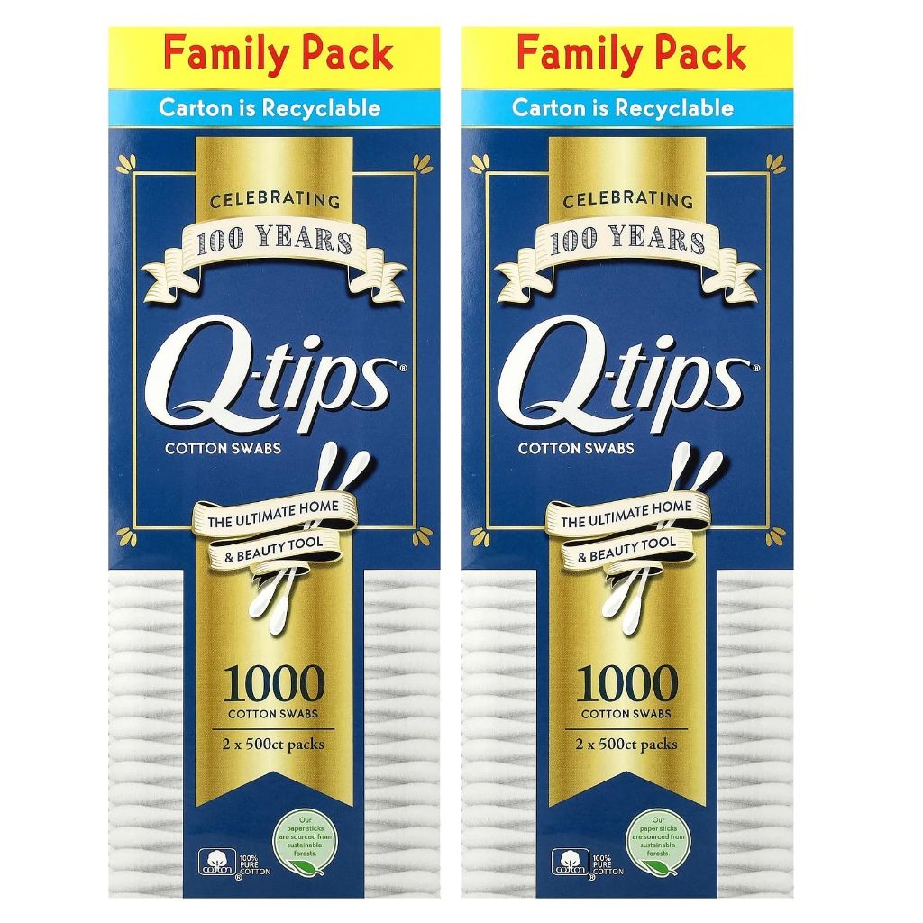 Q-tips Cotton Swabs, Family Pack, 2 Pack, 500 Swabs Each