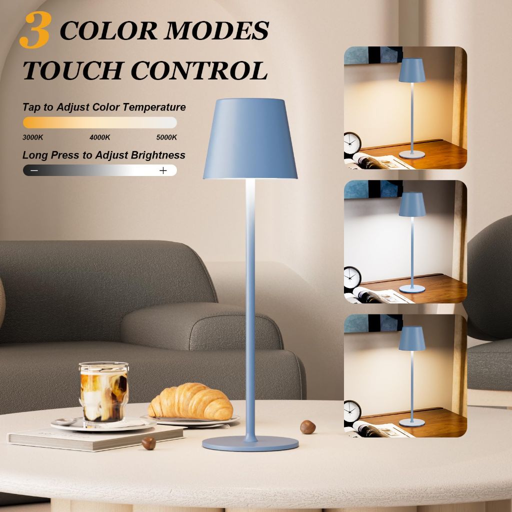 Kakanuo Cordless Table Lamp Rechargeable Blue - KK 2 Pack 5000mAH Battery Operated Lamp