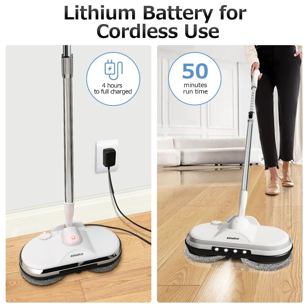 AlfaBot Cordless Electric Mop with Water Sprayer and LED Headlight, Lightweight & Rechargeable (WS-24)