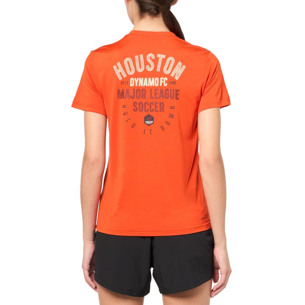 Adidas Women's Houston Dynamo Local Stoic Short Sleeve Pre-game T-shirt, Collegiate Orange, Medium Tall