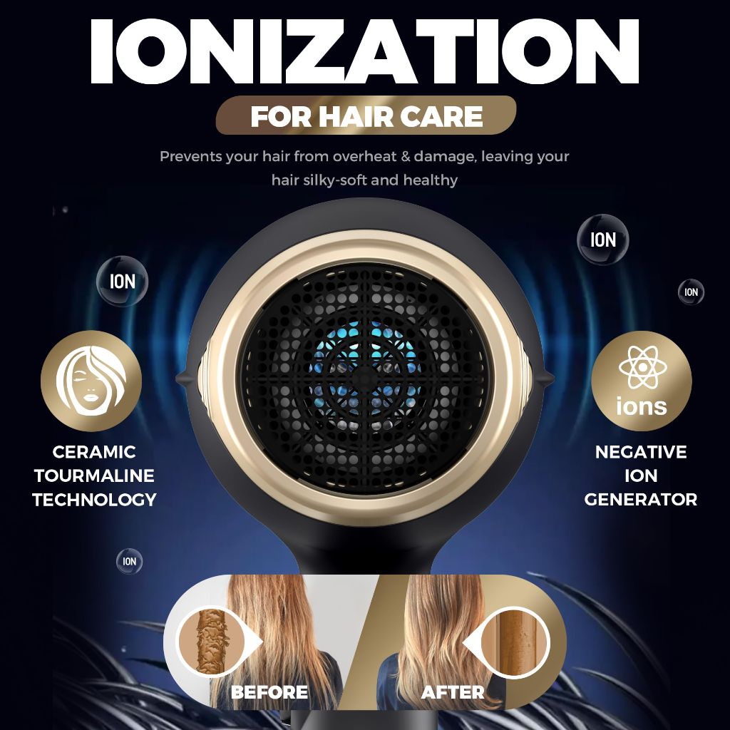 BELLFORNO - 2200W High-Power Hair Dryer - Ionic Ceramic Tourmaline Technology