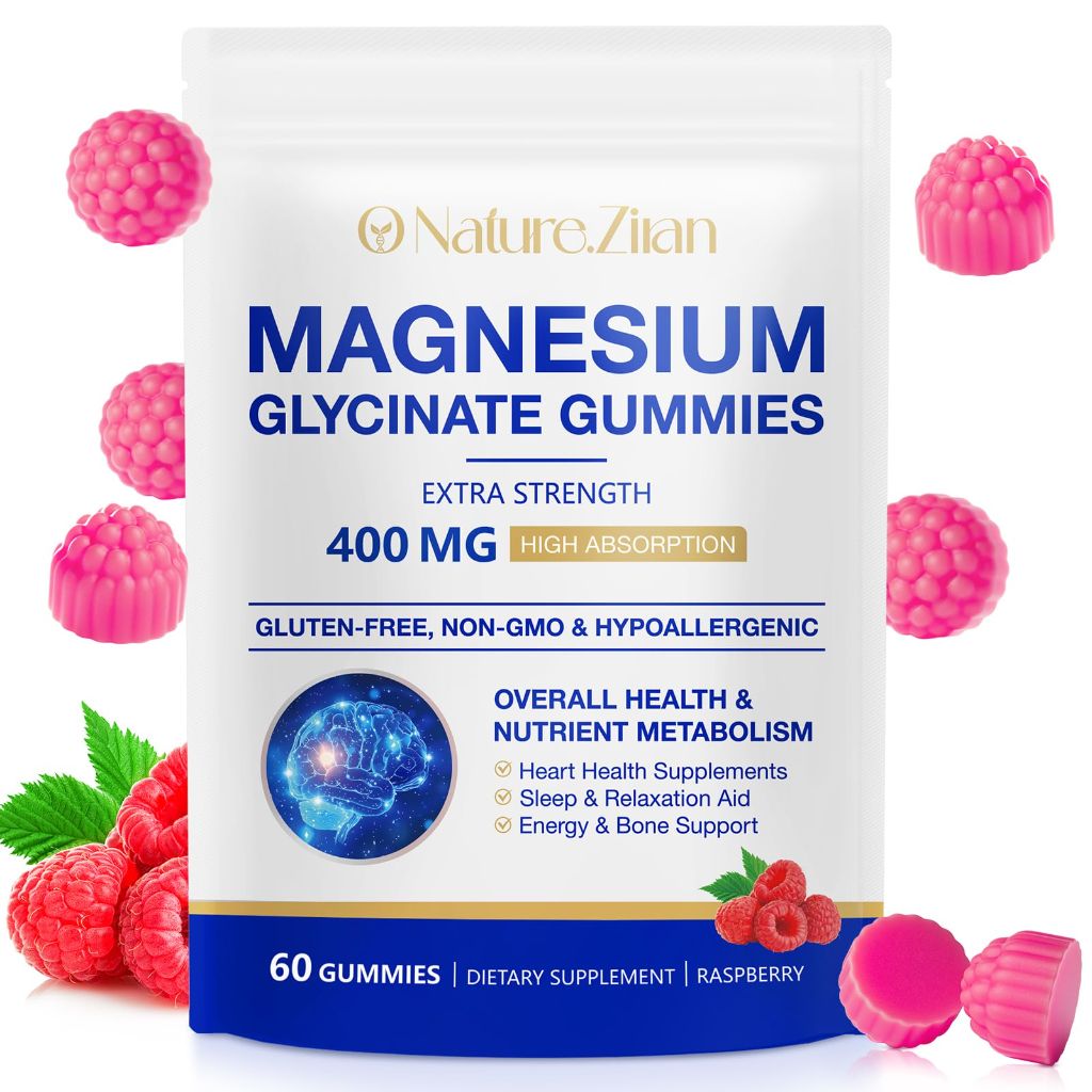 Magnesium Glycinate Gummies 400mg, for Women and Men, Body Support and Relaxation, 60 Gummies