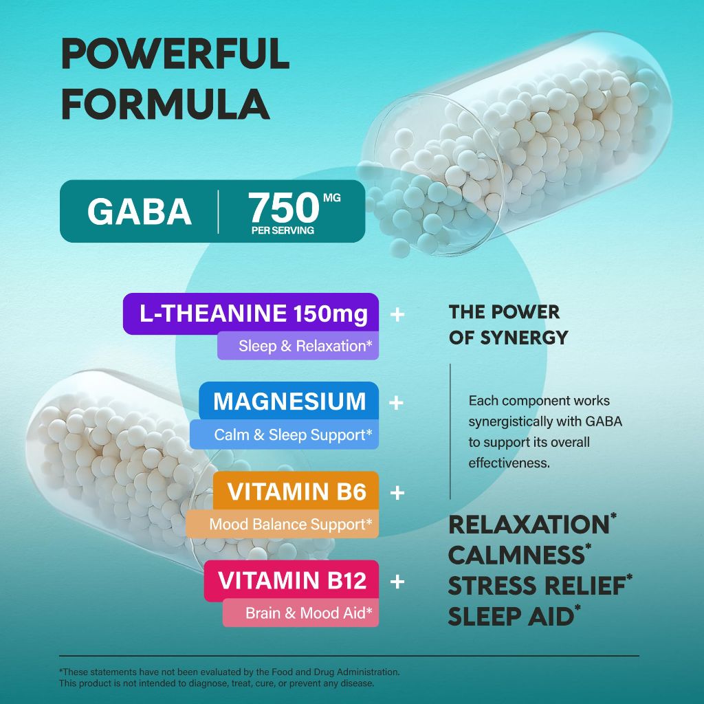 Nutra Harmony GABA L-Theanine 900 mg, Calm, Sleep, Relaxation & Mood Support - 120 Capsules