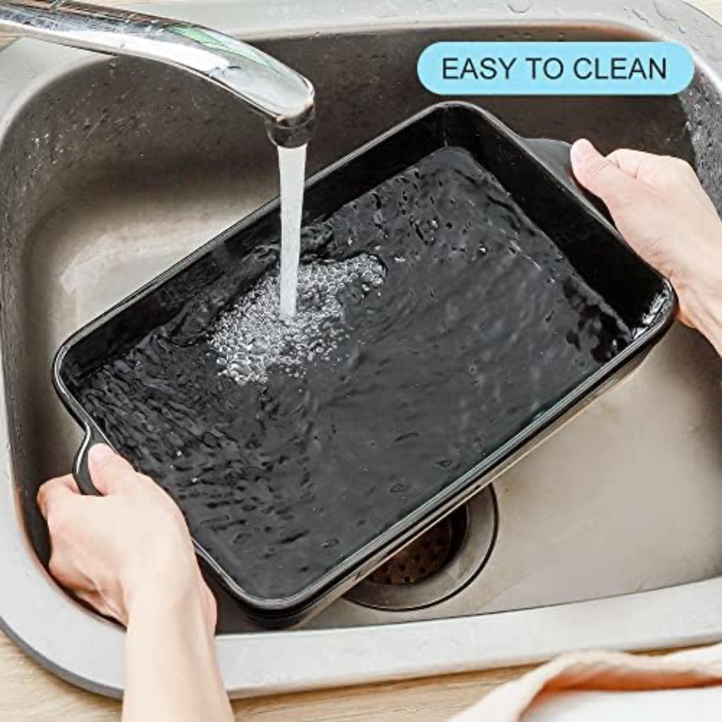 HVH 3 Piece Ceramic Baking Dish Set, 13x9, 11x7, 8x6 - Classic Farmhouse Style, Black