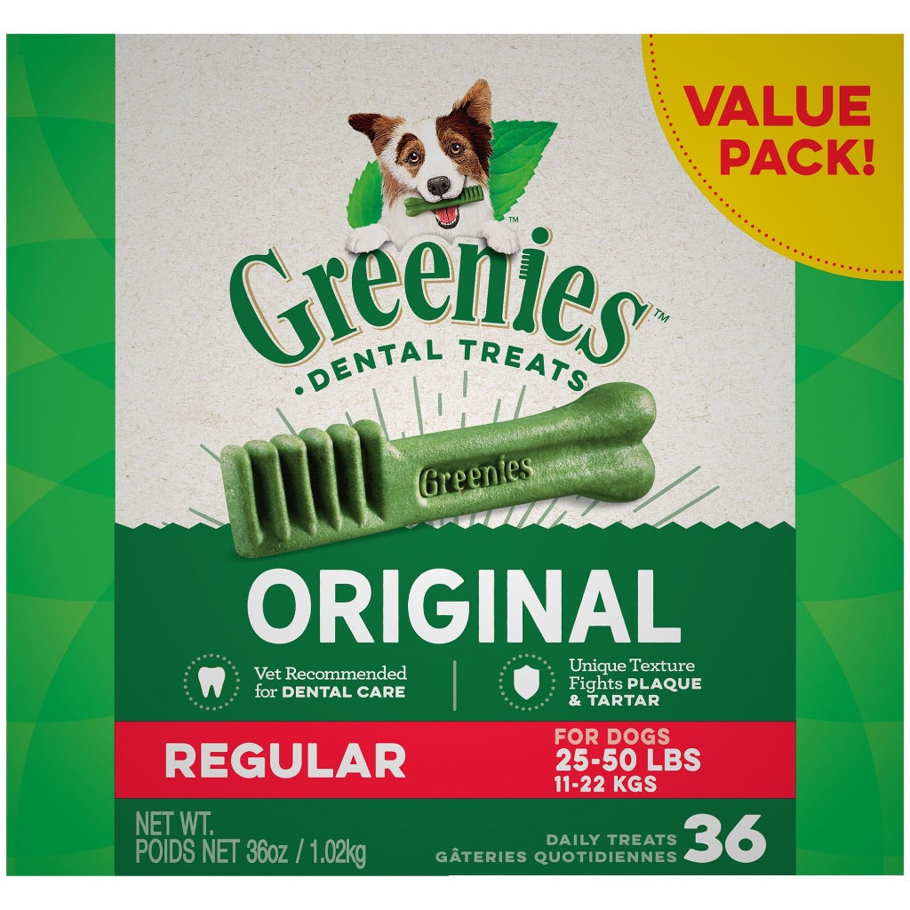 Greenies Original Regular Natural Dental Care Chews for Dogs 25-50 lbs - 36 Dental Chews