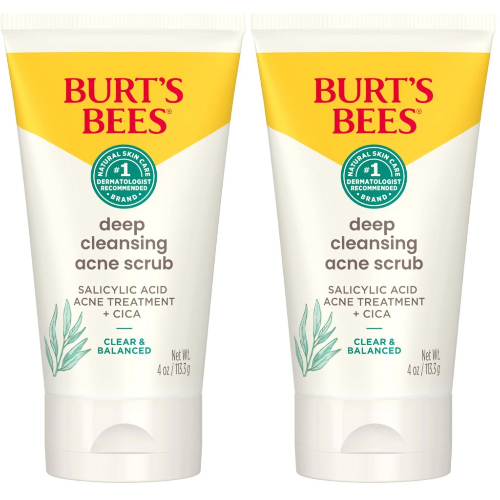 Burt’s Bees Deep Cleansing Acne Scrub Salicylic Acid Acne Treatment with Cica - 4oz (2 Pack)