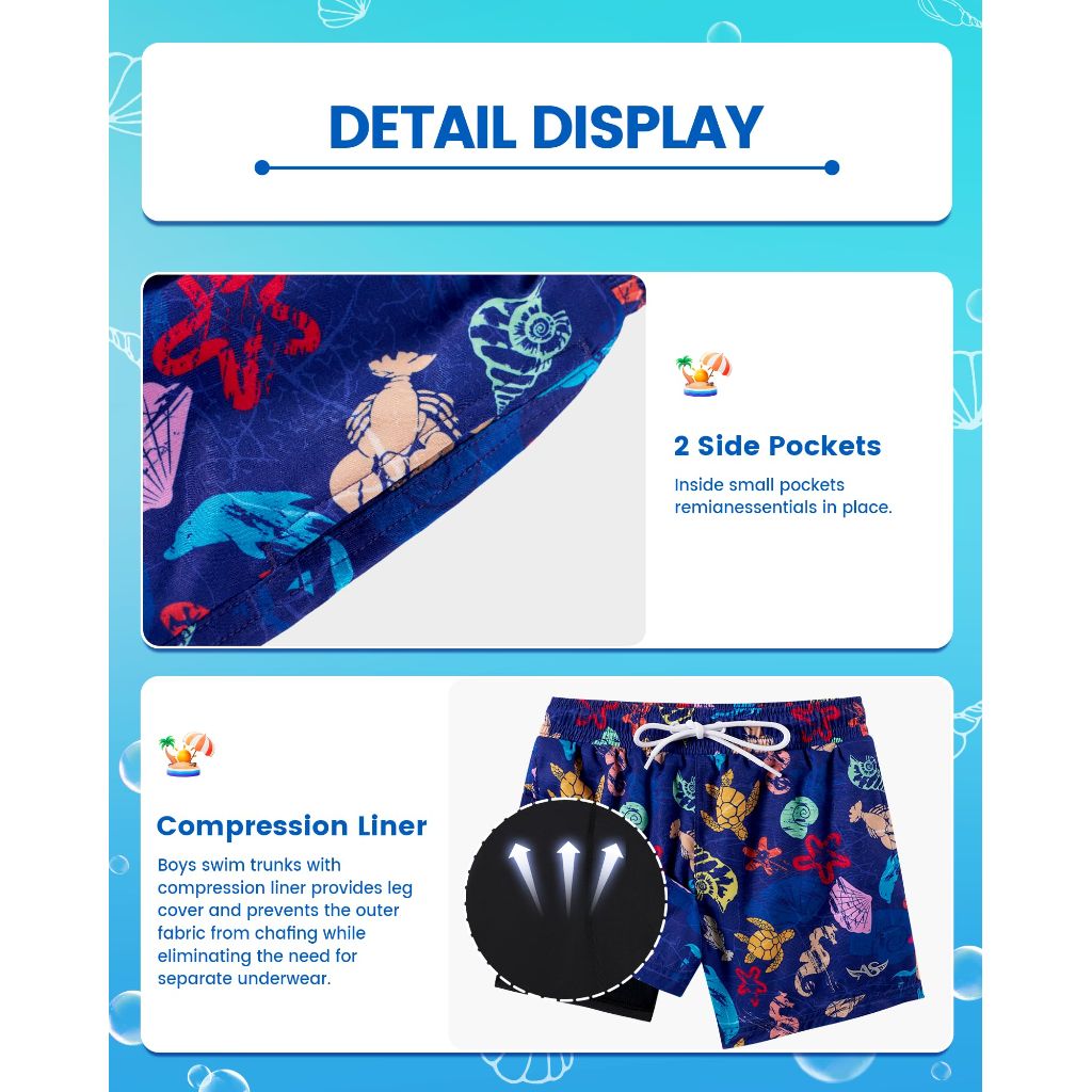 SZ 7-8Y, Angel season Boy Swimsuit Boys Compression Shorts | Blue Dinosaur