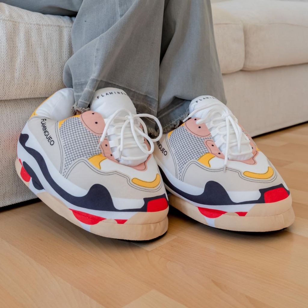 Flamingueo Slippers - Sneaker Design - House Slippers - Unisex - 100% Polyester Ultra-Soft - Non-Slip - One SIze