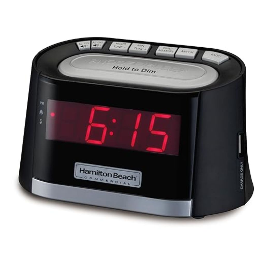 Hamilton Beach Commercial Hospitality Clock Radio Alarm Clock with USB Phone Charging Port HCR410