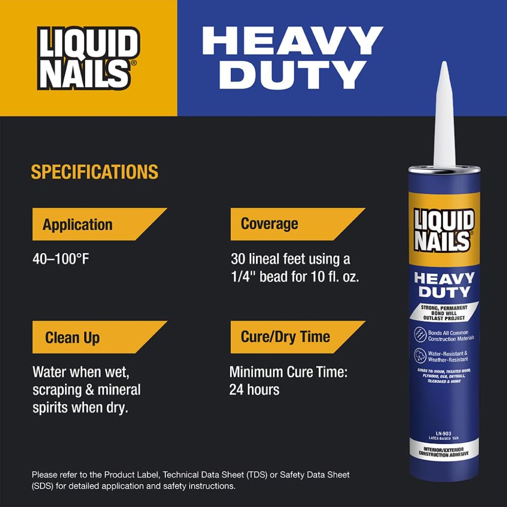Liquid Nails Heavy Duty Construction Adhesive (LN903), 10 oz (Pack of 6)