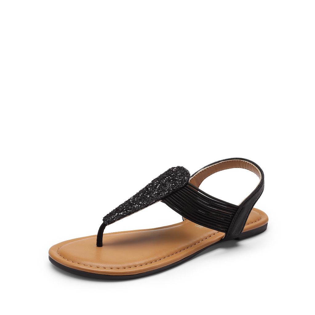 DREAM PAIRS Women's Elastic Strappy String Thong Ankle Strap Summer Gladiator Sandals,Size 8,Black/Brown