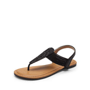 DREAM PAIRS Women's Elastic Strappy String Thong Ankle Strap Summer Gladiator Sandals,Size 8,Black/Brown