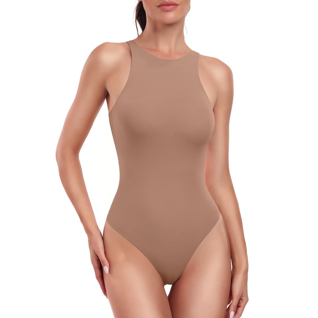 HeyNuts Women's Ultra Soft High Neck Sleeveless Bodysuit, Wheat M(8/10)