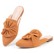 MUSSHOE Suede Bowknot Mules for Women, Tan Suede - size 8.5