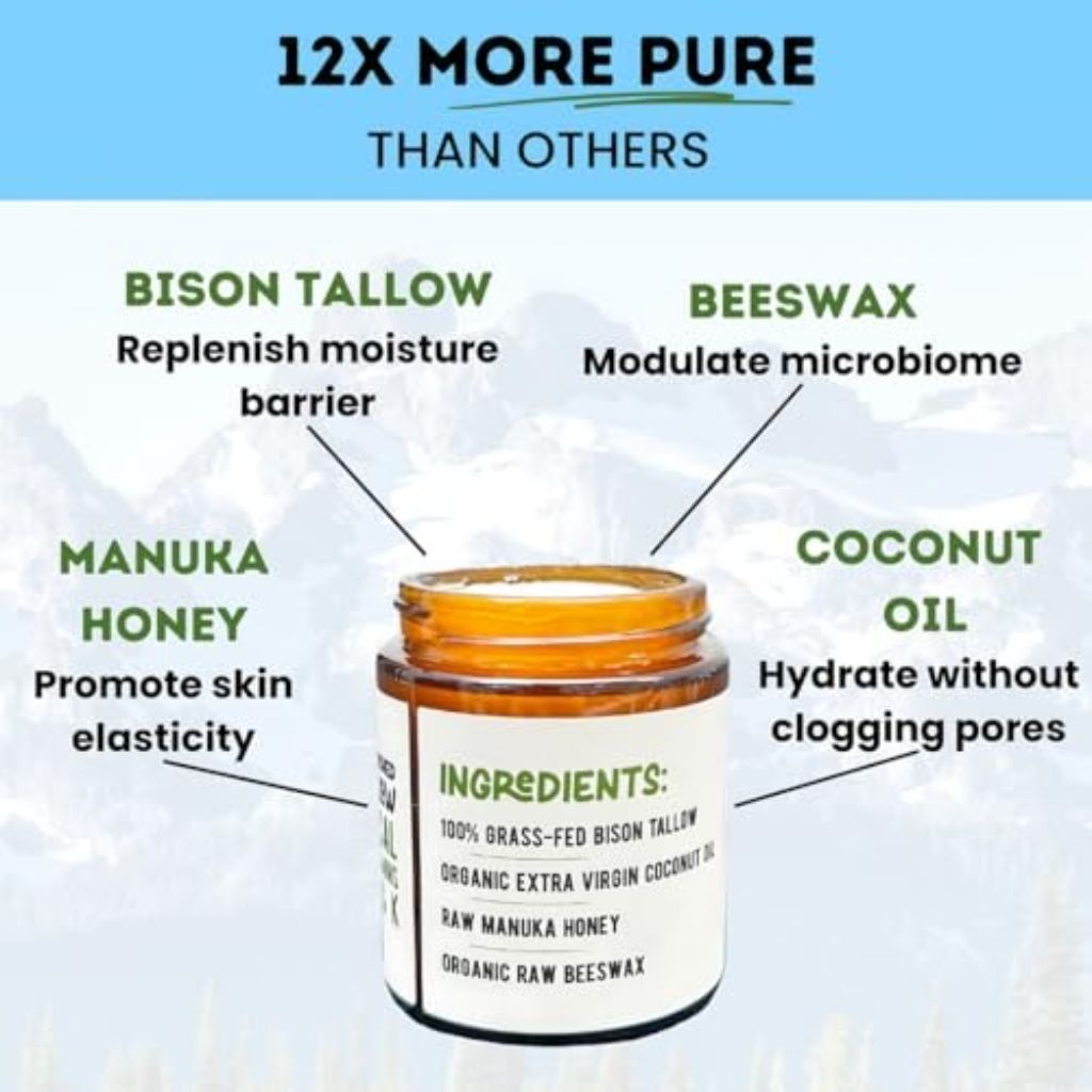 Grazly Unscented Whipped Bison Tallow Balm with Manuka Honey & Jojoba Oil - 2.5oz
