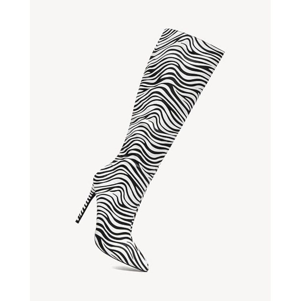 NewBella Women's Knee-High Stiletto Heel Boots - Zebra Stripe, Size 6.5