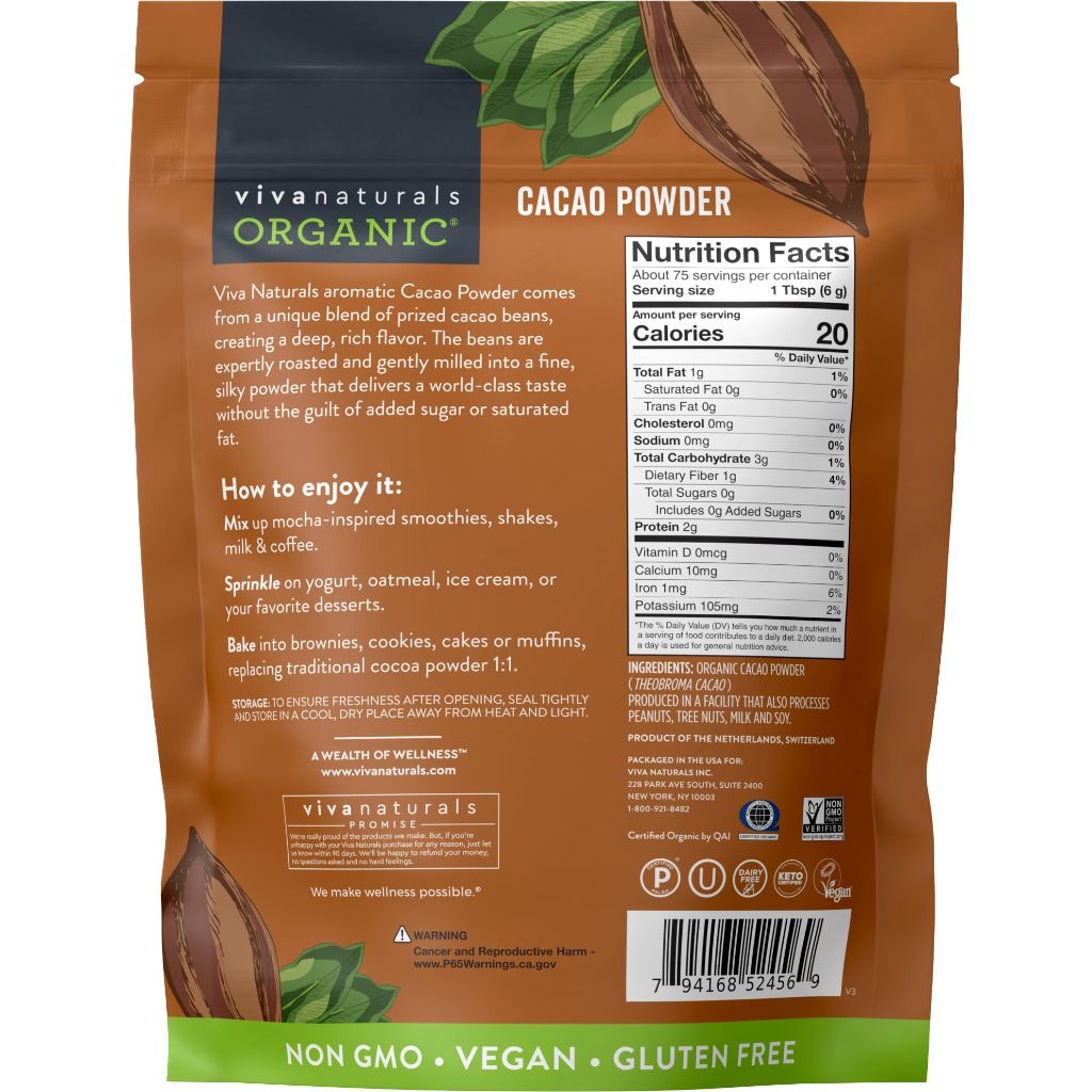 Organic Cacao Powder, Unsweetened, 1 lb (454 g)